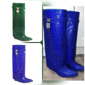 Sparkling Green and Blue Women's Boots